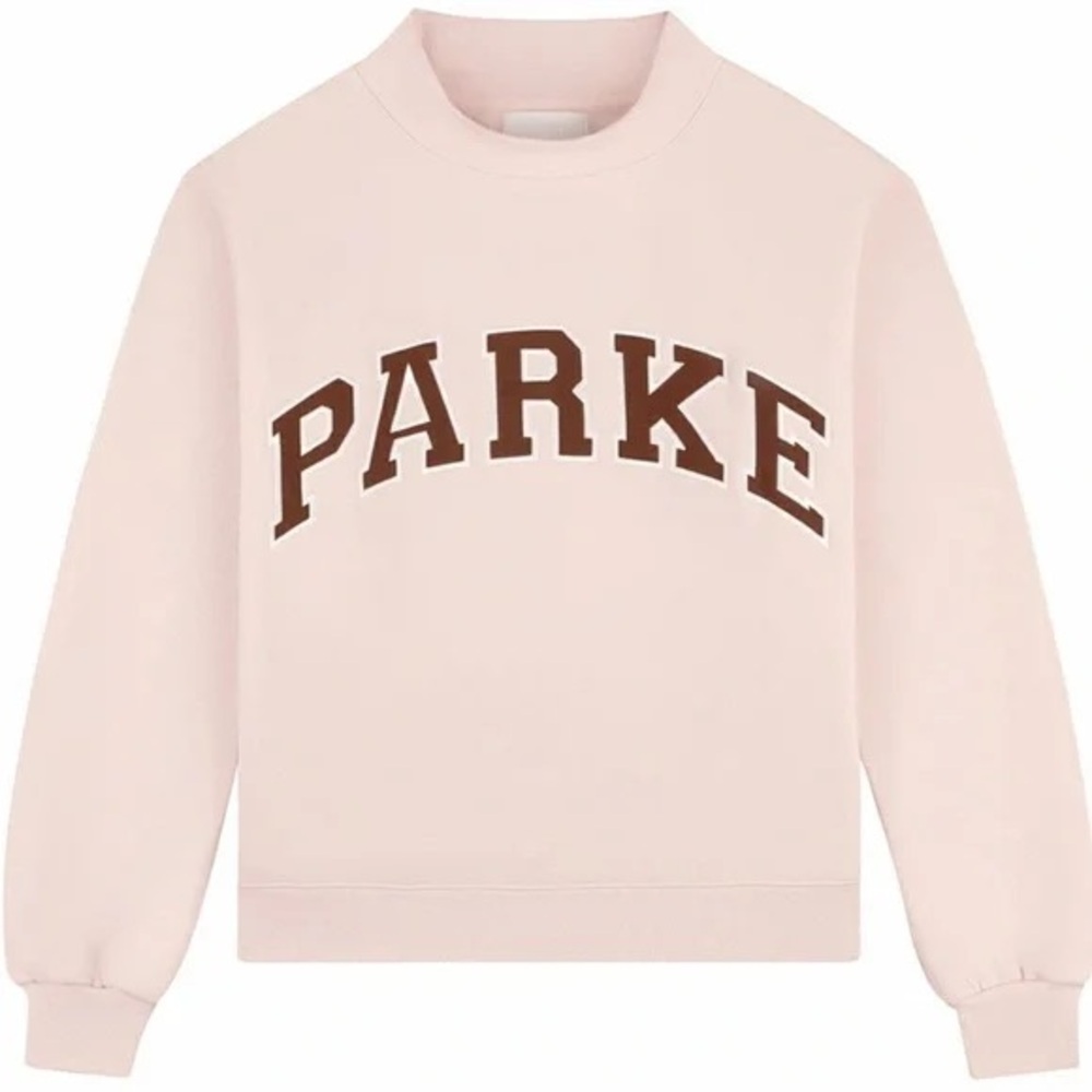 Parke Women's Blush Mockneck Sweatshirt with Chocolate Lettering